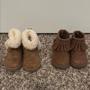Brown Kids Boots with Fringe and Fur